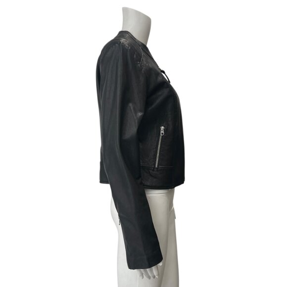 $600 Mackage Leather Asymmetric Zip Moto Jacket size Large - Picture 3 of 9